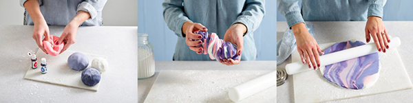 Приготування мармурової мастики з маси білого, рожевого і пурпурного кольору