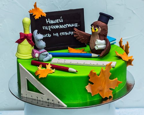 Торт первокласснику с совой и зайцем